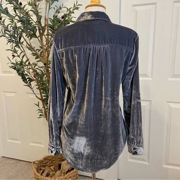 Pilcro Velvet Shirt in Silver Gray-Blue 💠 LIKE NEW Button Down - Picture 9 of 12